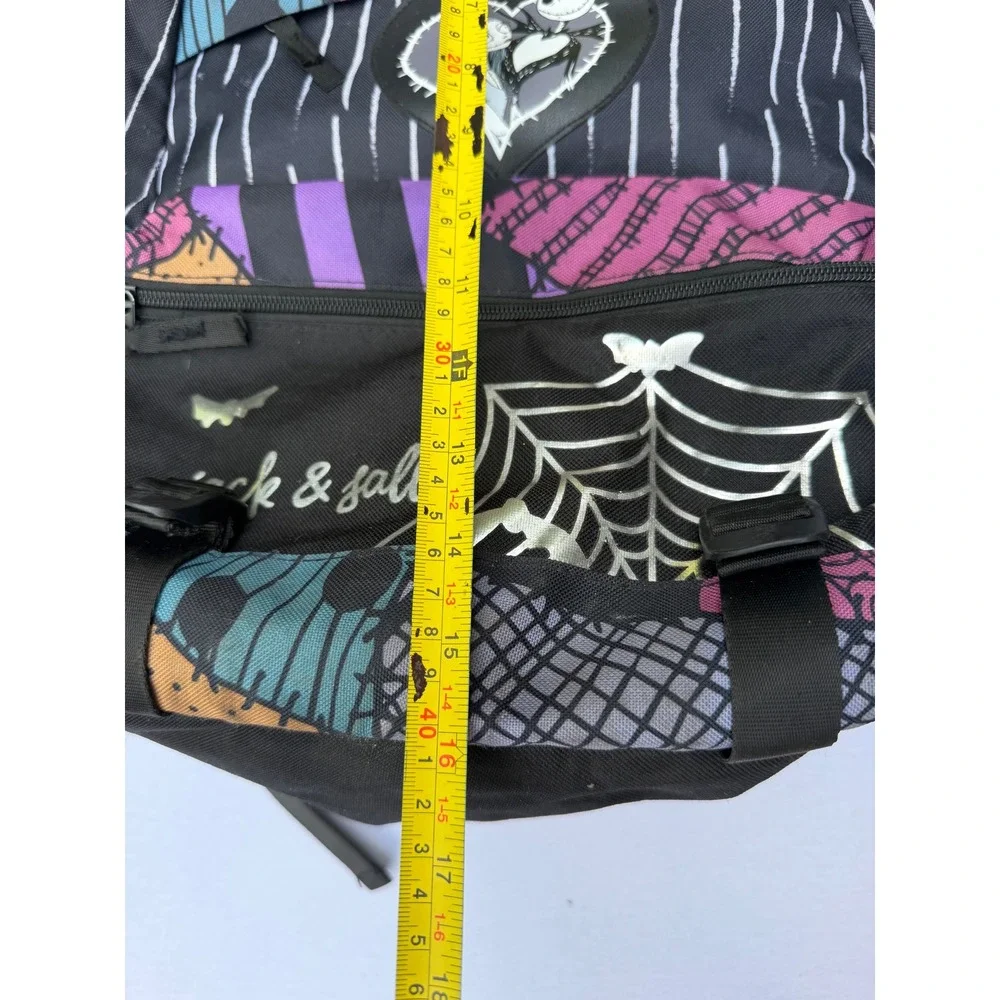 Disney Nightmare Before Christmas Jack Sally Patchwork Pinstripe Backpack Black